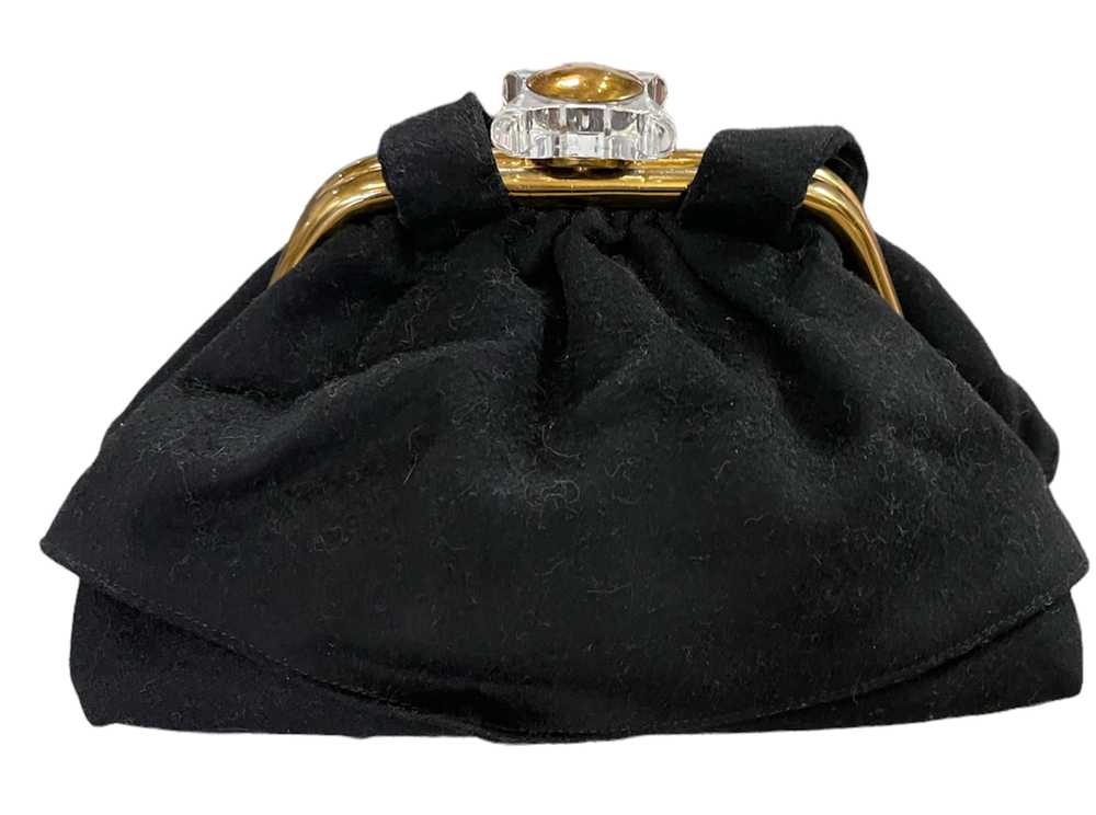 40s Black Wool Day Handbag with Lucite Clasp - image 1