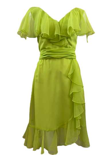 Miss Elliette 60s Chartreuse Chiffon Cocktail Dres