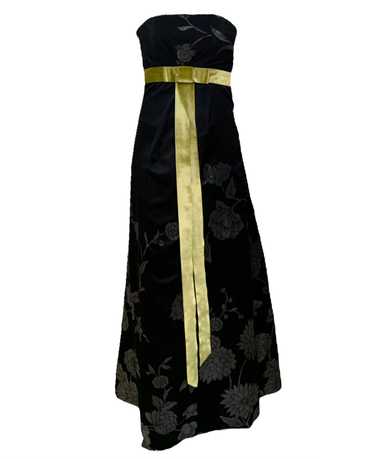 Martin Grant Black Strapless Gown with Chartreuse 