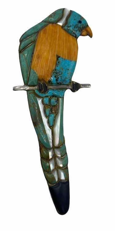 Incredible Silver Parrot Brooch with Turquoise and