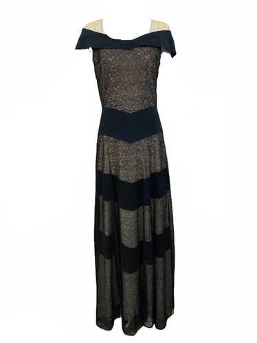 40s Black as Night Noirish Faille and Lace Evening