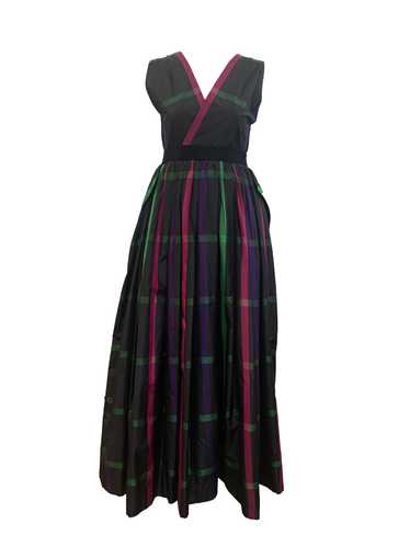 Pauline Trigere 70s Plaid Silk Taffeta Gown