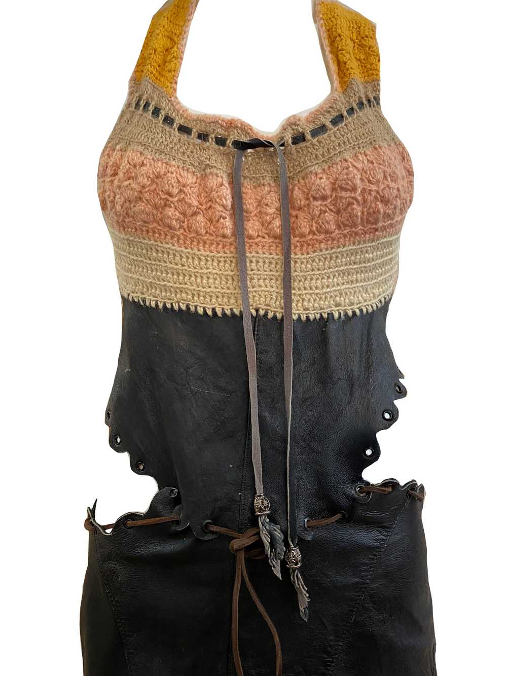 Genuine 1960s Hippie Handmade Halter Crochet and … - image 4