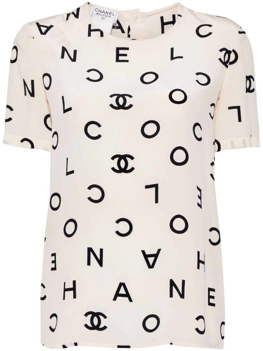 CHANEL Pre-Owned 1990s logo-print silk T-shirt - … - image 1