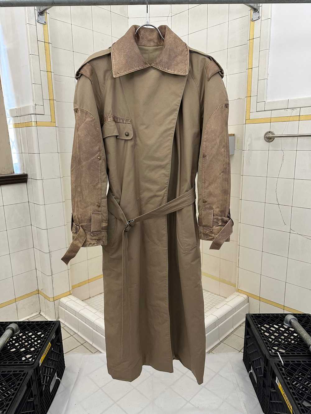 1980s Claude Montana Khaki Trench Coat with Leath… - image 1