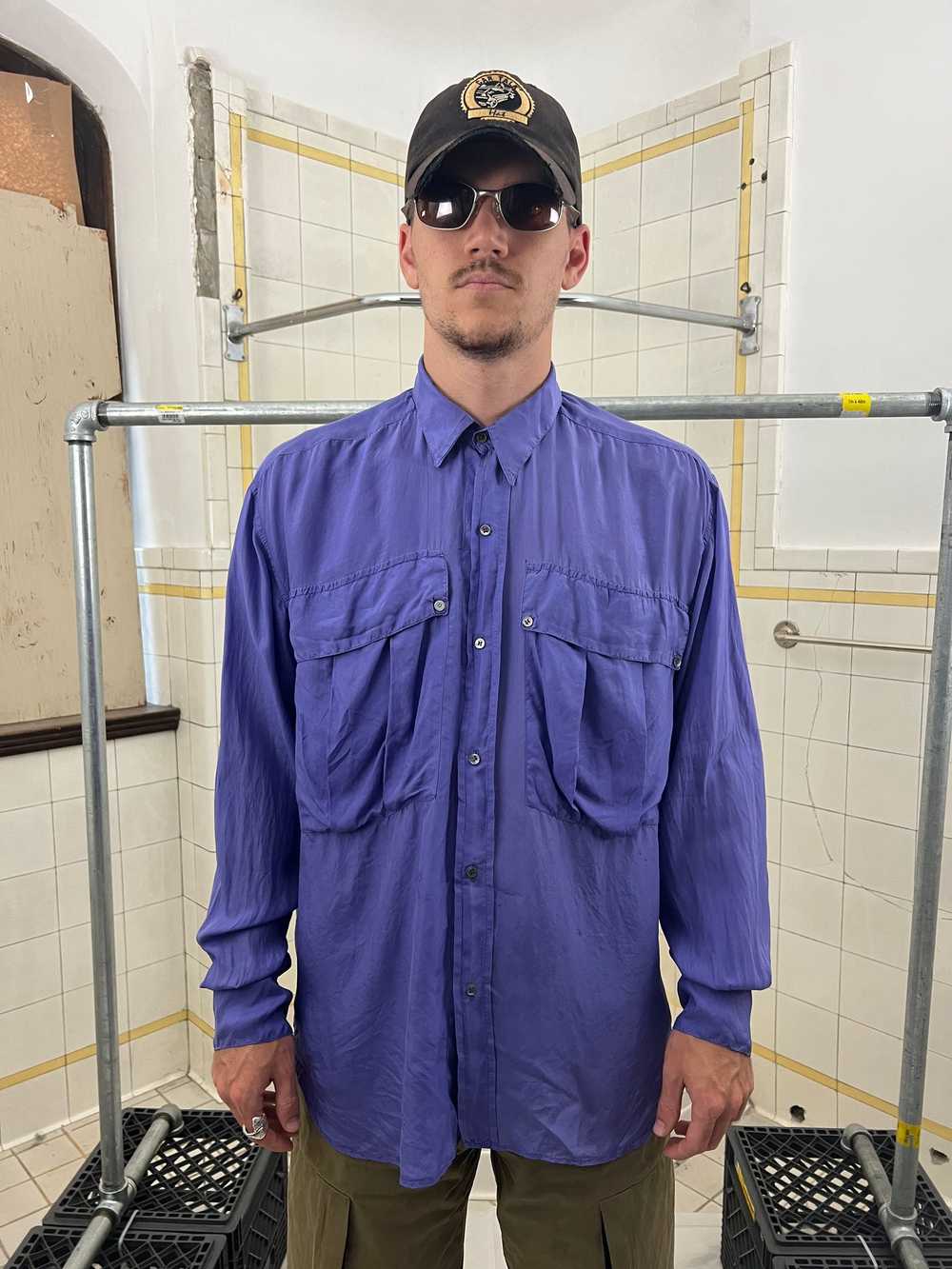 1980s Katharine Hamnett Purple Silk Cargo Shirt - image 2