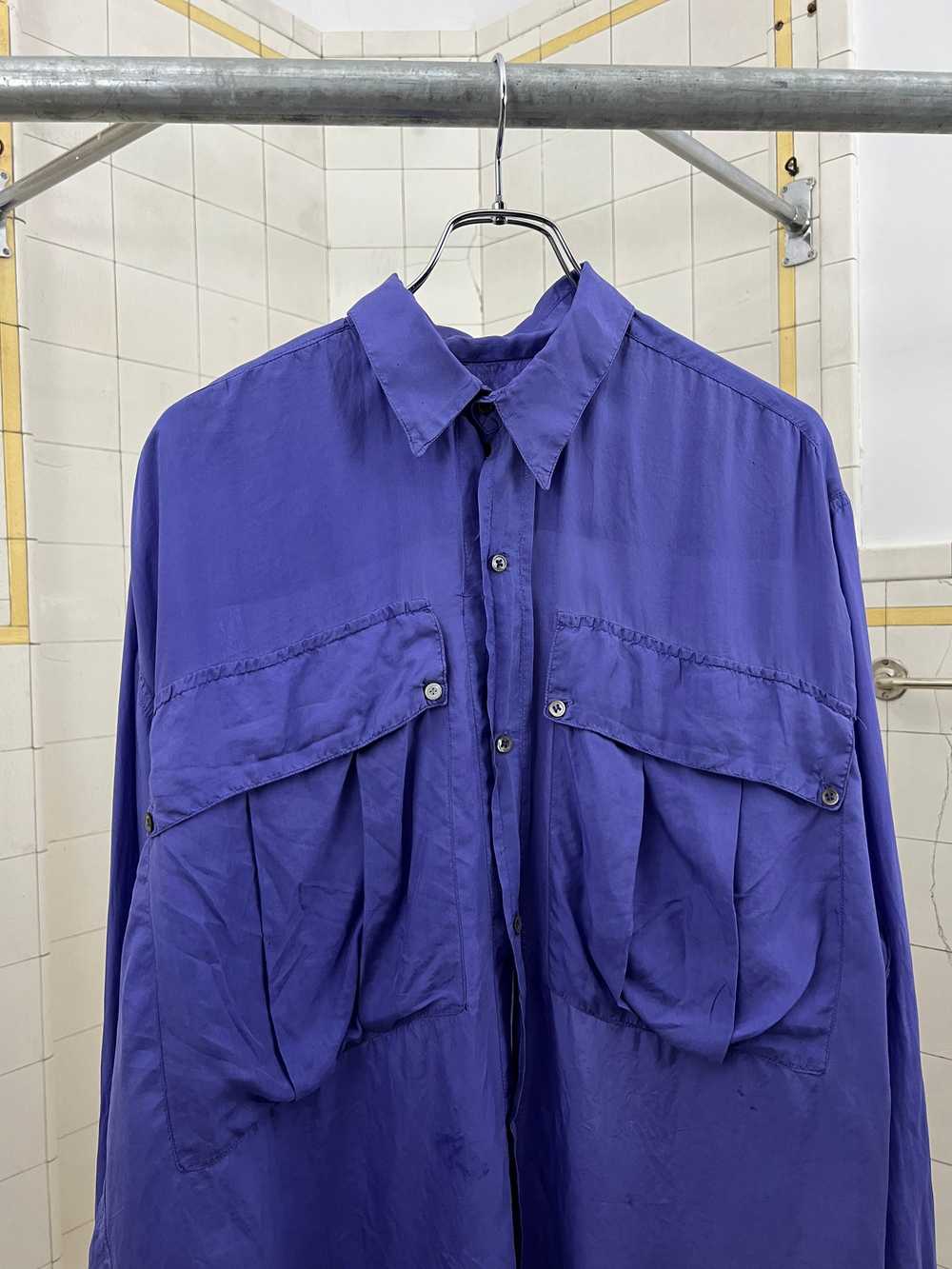 1980s Katharine Hamnett Purple Silk Cargo Shirt - image 4