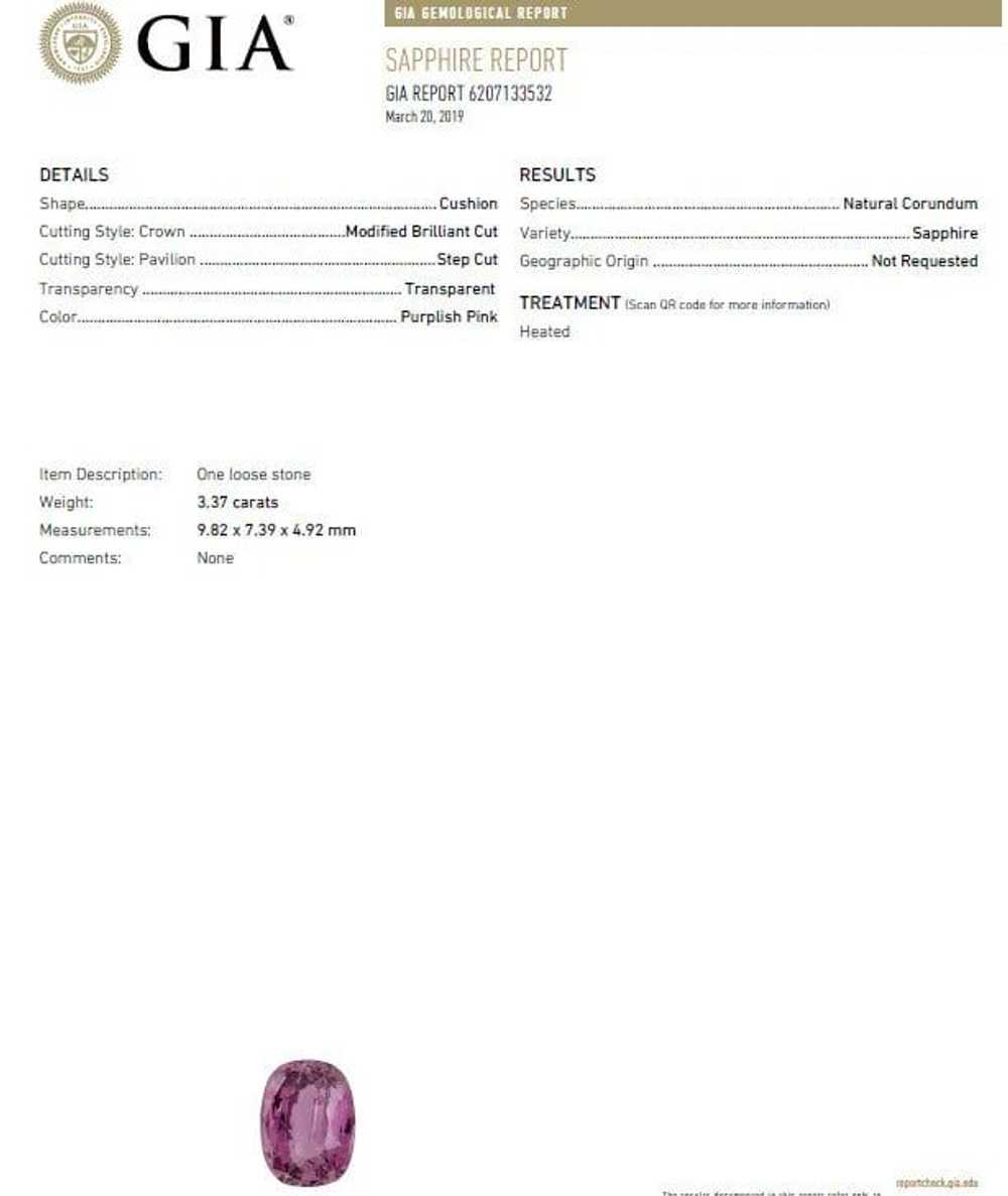 GIA Certified 3.37ct Natural Purple Pink Sapphire… - image 8