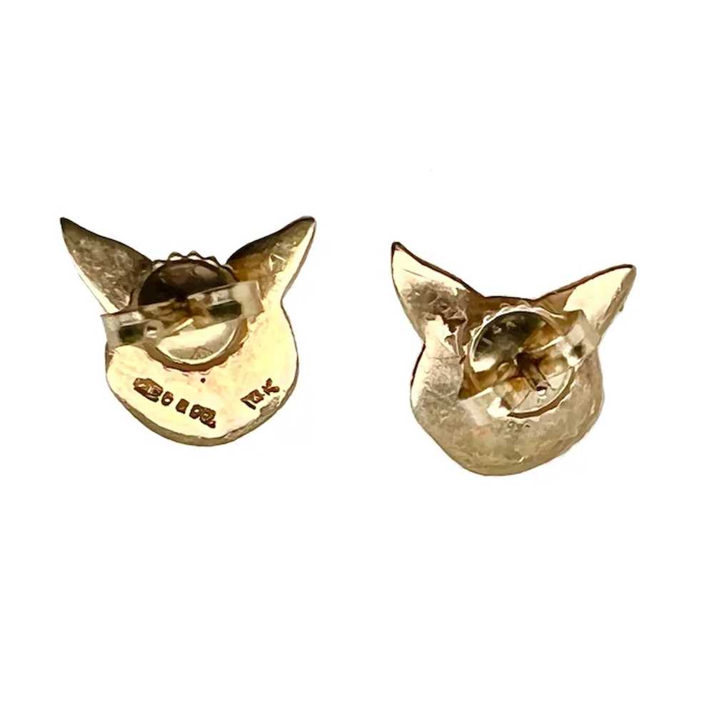 14K Gold Fox Pierced Post Earrings with Ruby Eyes… - image 4