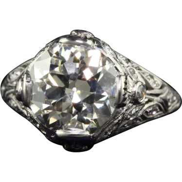 Antique Edwardian Platinum Old Cut Diamond Floral… - image 1