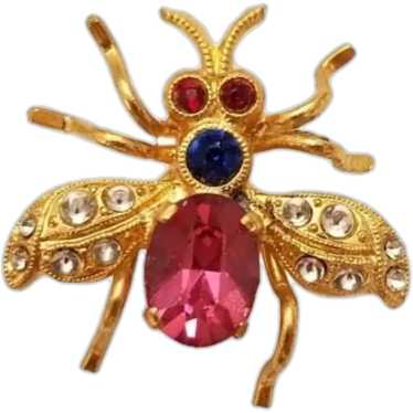 Czech Gold Tone Multi Color Rhinestone Fly Bee Bug