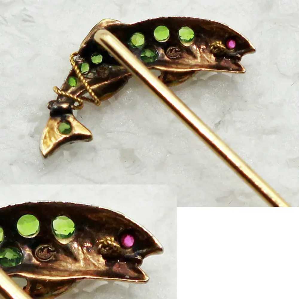 Fish stick pin brooch gold platinum demantoid gar… - image 4