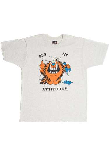 Vintage "Kiss My Attitude" Angry Cat T-Shirt