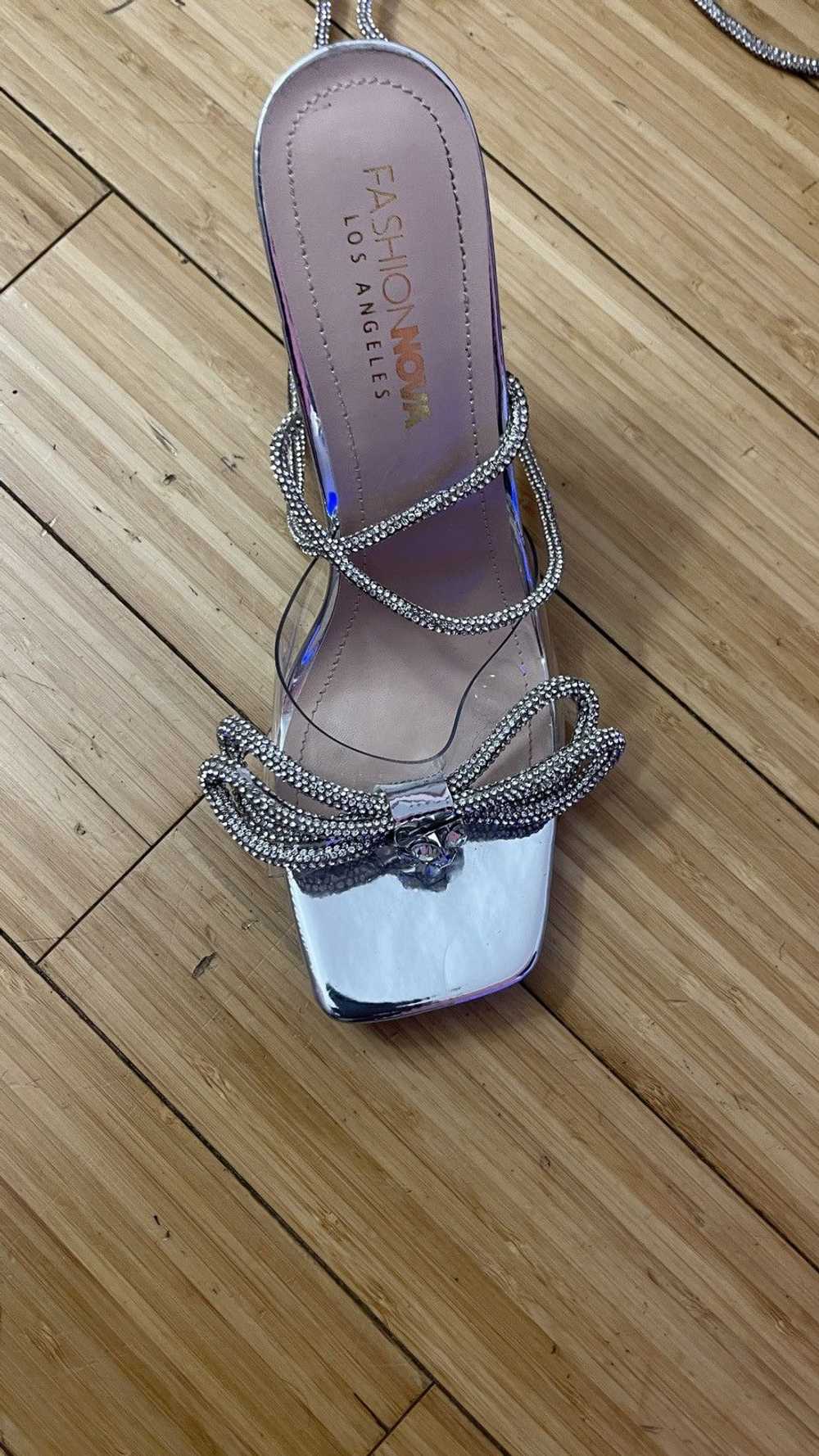 Other Fashion Nova Silver Bow Lace Up Heels - image 5