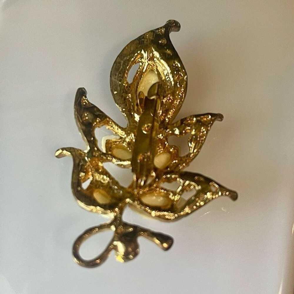 Other Vintage Unique Fall Crystal Leaf Brooch Wom… - image 3