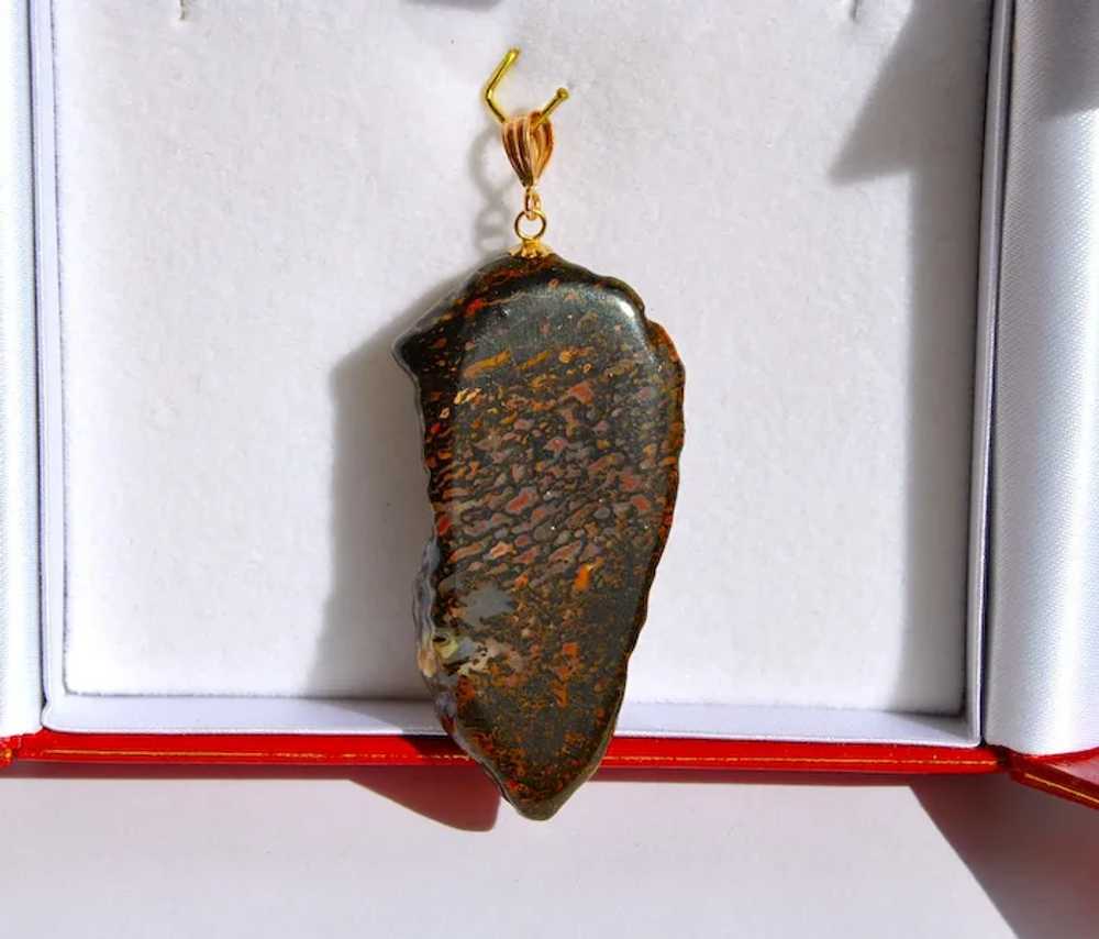 14k Gold Pendant Gembone Agatized and Opalized Di… - image 6