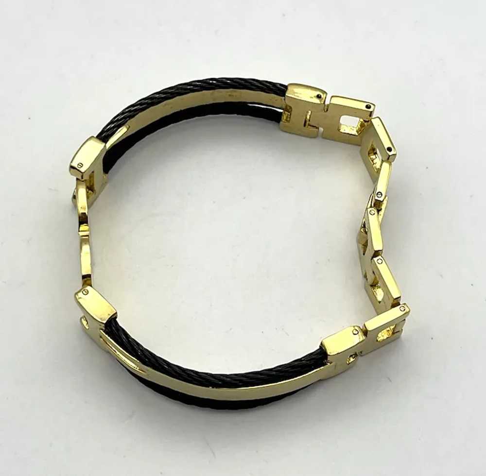 XP signed Etched Goldtone Bracelet with Pretty Bl… - image 6