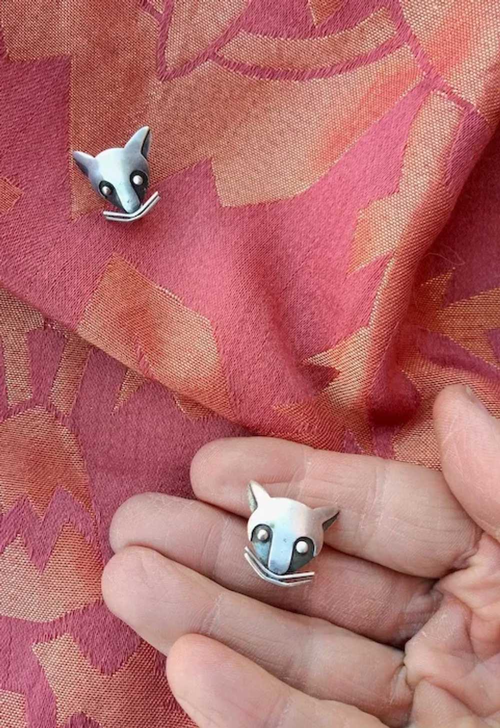 1950s Cat Earrings Taxco Silver Screw Back - image 2