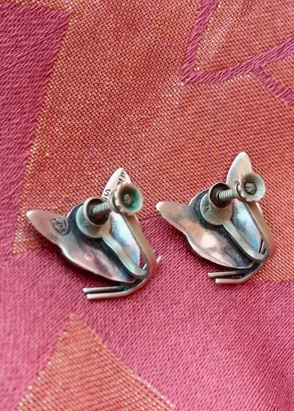 1950s Cat Earrings Taxco Silver Screw Back - image 5