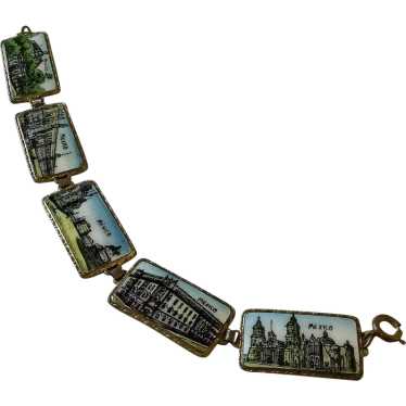 Antique Enamel Bracelet Souvenir from Belgium, 7 1/2