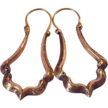Victorian Engraved Antique Gold Hoop Earrings