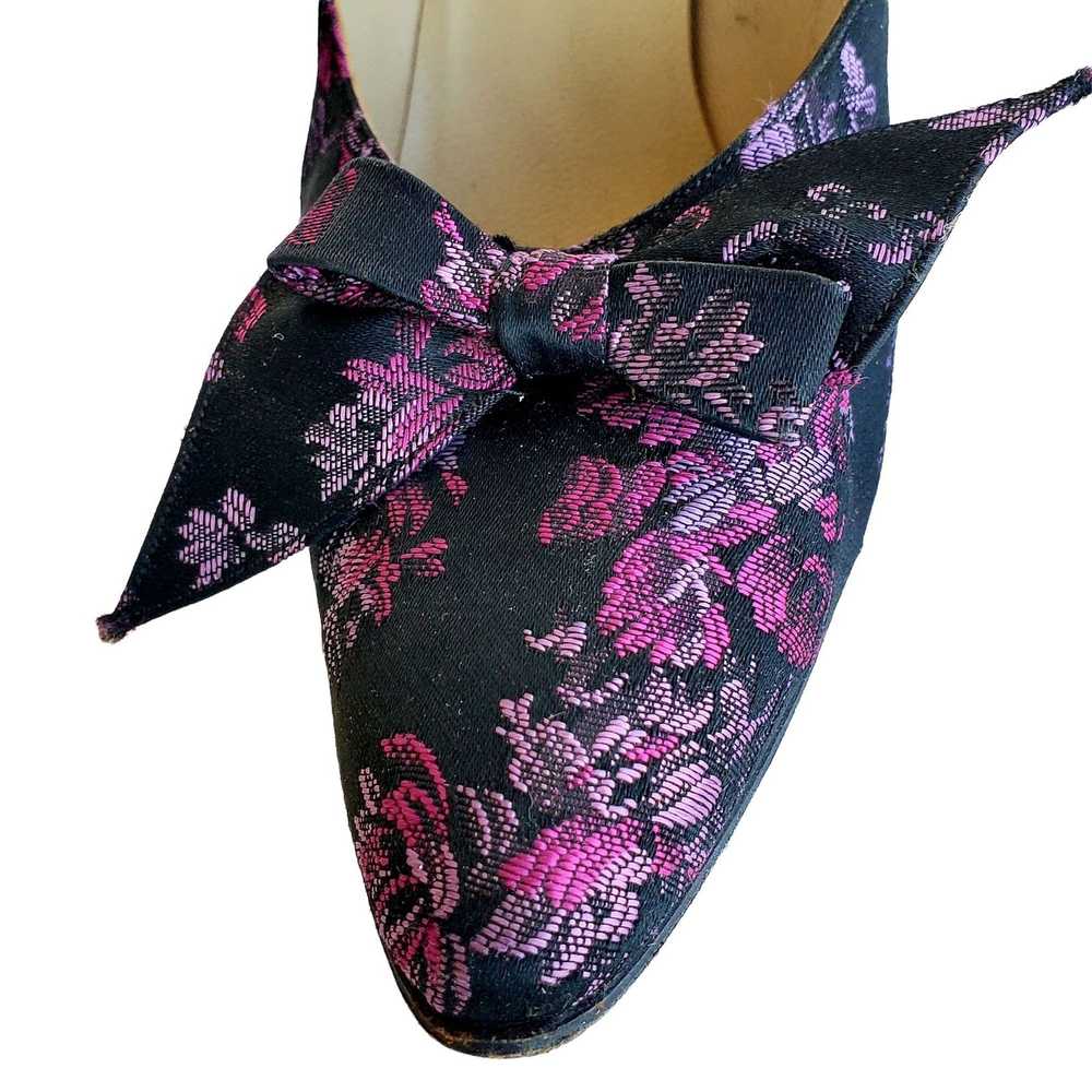 Vintage Pinup Heels 50s Vintage Pumps 6N Silk Bro… - image 2