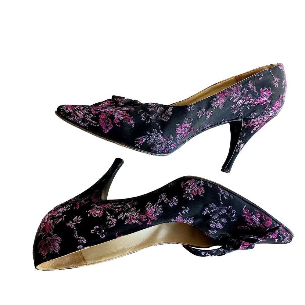 Vintage Pinup Heels 50s Vintage Pumps 6N Silk Bro… - image 3