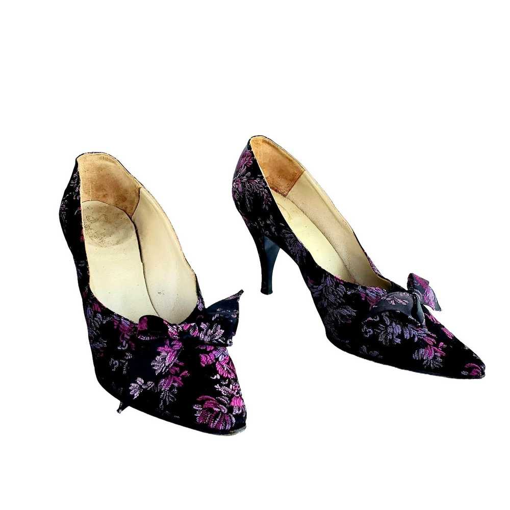 Vintage Pinup Heels 50s Vintage Pumps 6N Silk Bro… - image 6