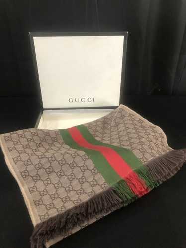 Gucci GUCCI Sherry Line Wool Silk Beige GG Logo Sc