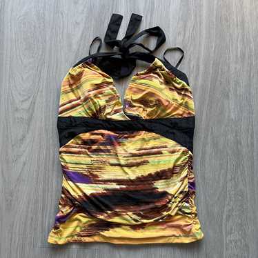 Vintage Y2K Rampage abstract striped ruffle cami h