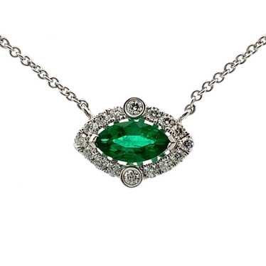 14K W Gold Marquise Shape .74CT Emerald & .30TW D… - image 1