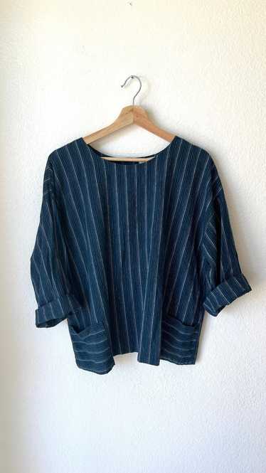 EILEEN FISHER Indigo Striped Top (L) | Used,…