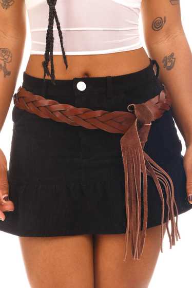 Vintage Y2K Brown Woven Tassel Leather Belt