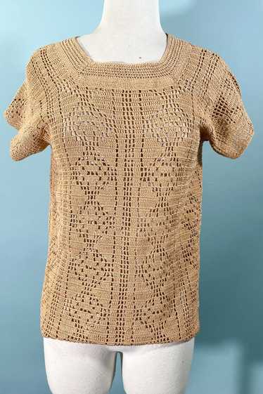 Vintage Handmade Short Sleeve Crochet Top S