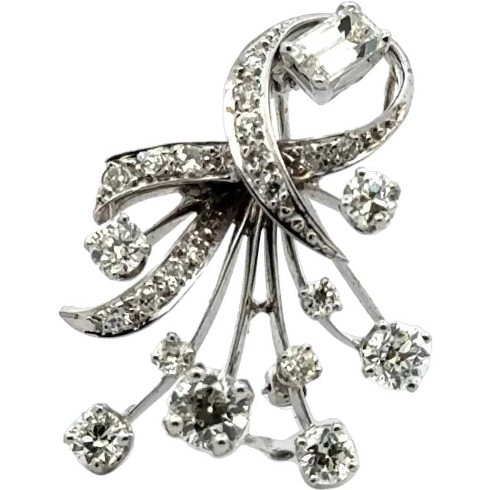 1940's Diamond 14 Karat White Gold Spray Brooch P… - image 1