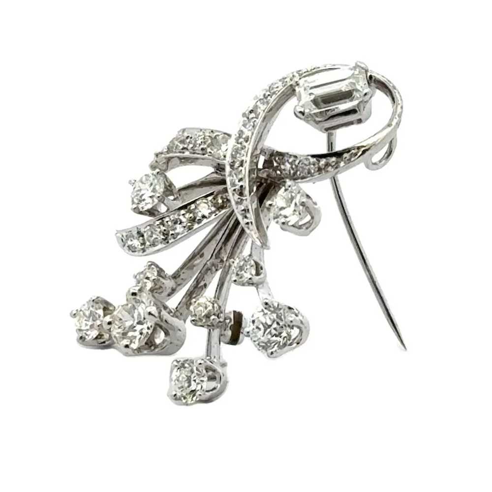 1940's Diamond 14 Karat White Gold Spray Brooch P… - image 3