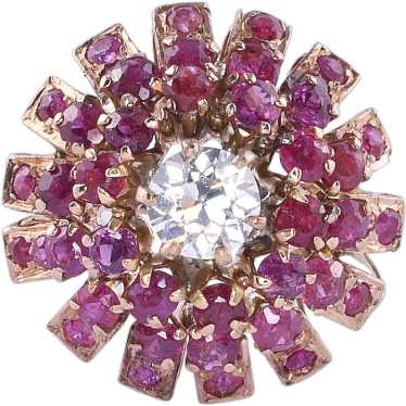 Diamond Center Ruby Dome Ring - image 1