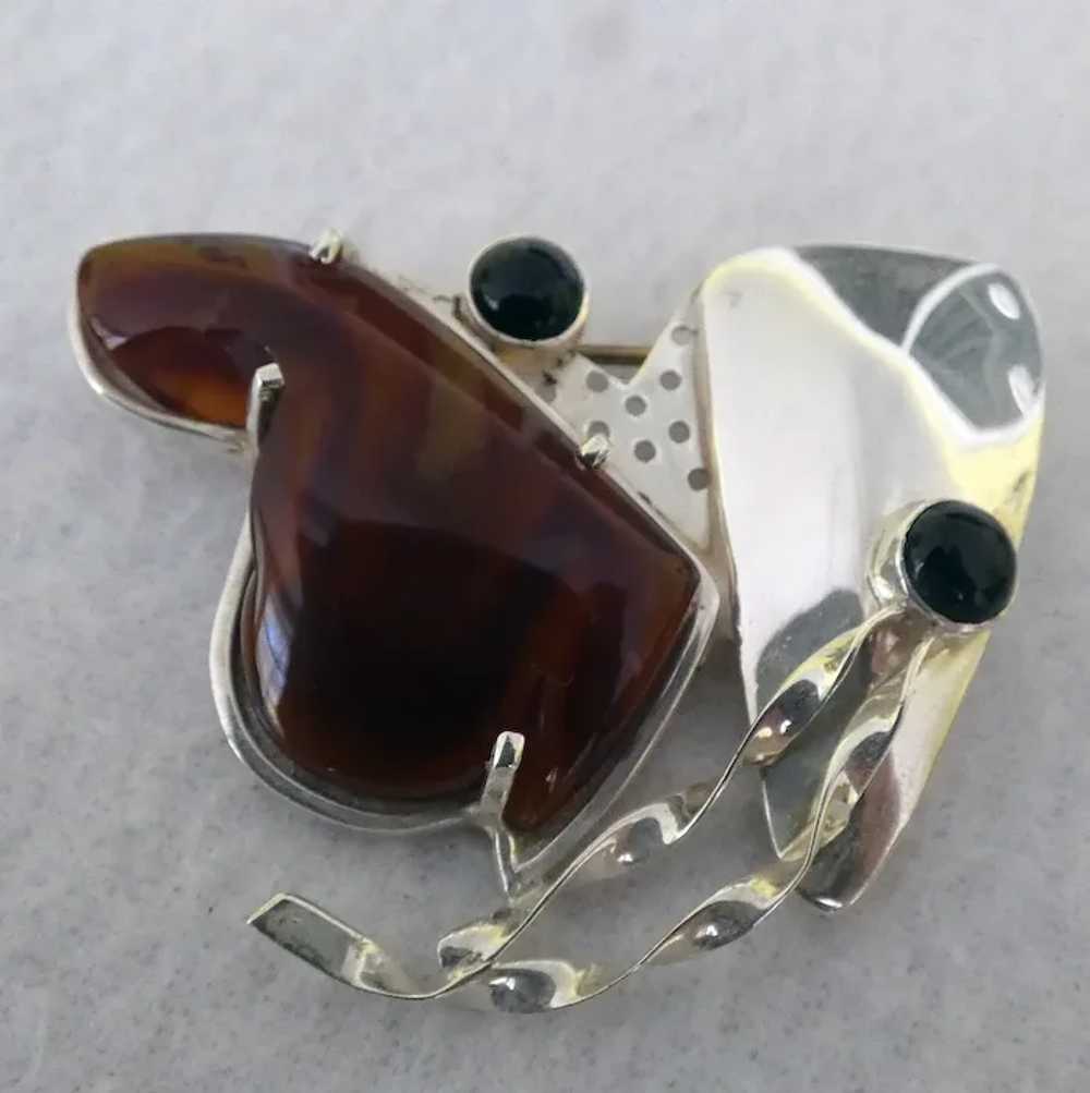 Sterling brooch with Onyx and Amber Cabochons - image 2