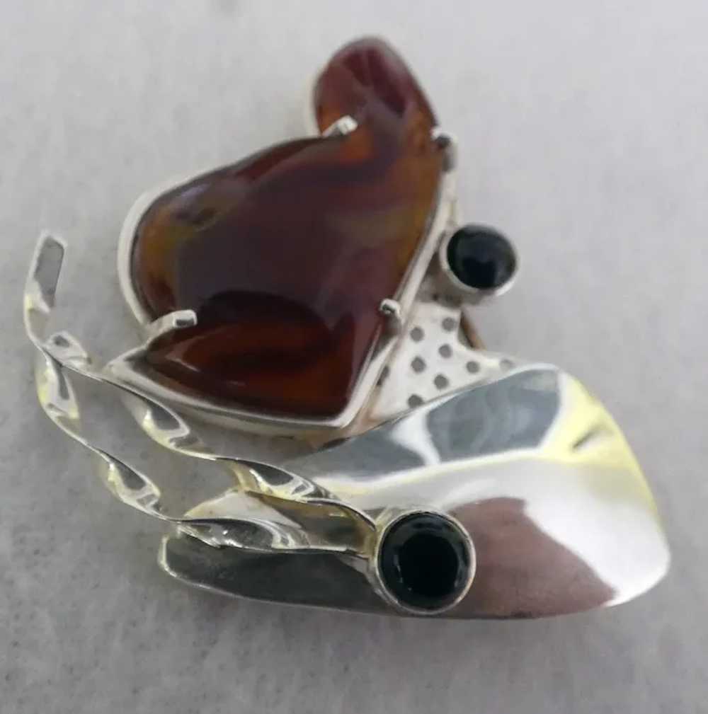 Sterling brooch with Onyx and Amber Cabochons - image 3