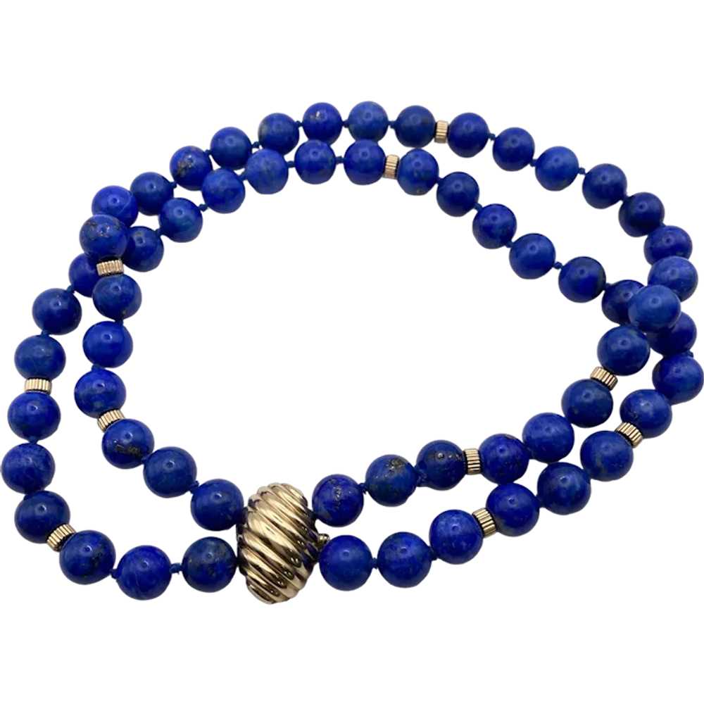 Double Strand Choker Necklace Lapis Lazuli 14K Go… - image 1