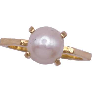 Timeless Cultured Pearl Solitaire Ring 14K Gold 7.