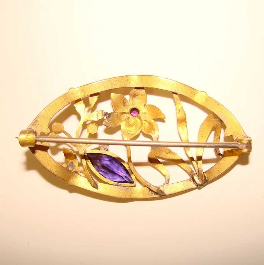 Antique Victorian PURPLE Glass Sash Pin Brooch - … - image 2