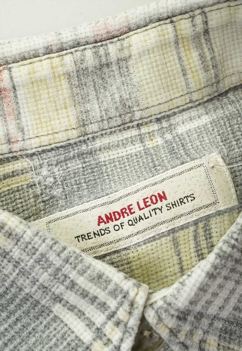 Vintage Andre Leon Grey Checked Short Sleeved Shi… - image 3