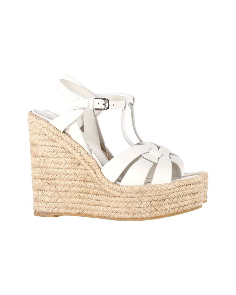 Yves Saint Laurent White Leather Espadrille Wedge… - image 1