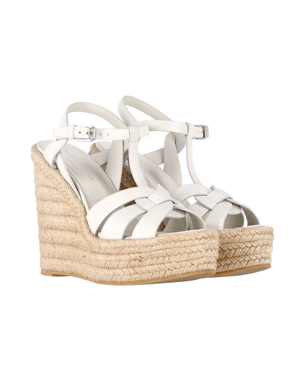 Yves Saint Laurent White Leather Espadrille Wedge… - image 2