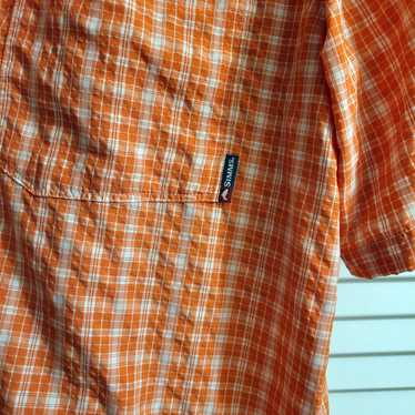 Simms Simms Fishing Shirt Orange Plaid Mens L Nylo