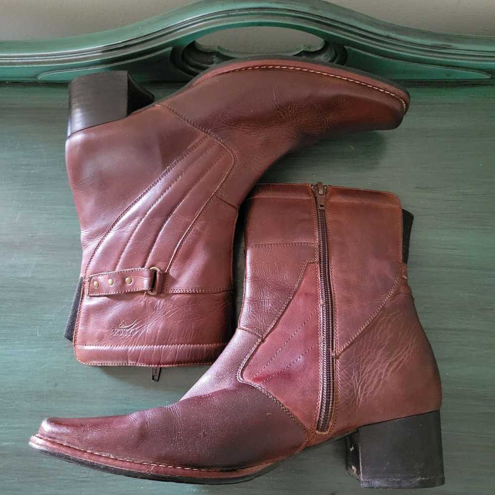 Vintage Pikolinos 39 Brown Leather Boots Square T… - image 1