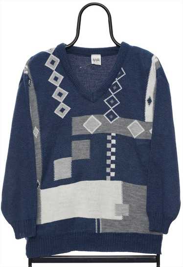 Vintage Navy Patterned Jumper Mens