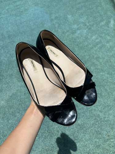 Miu Miu Miu Miu Black Patent Open Toed Flats Women