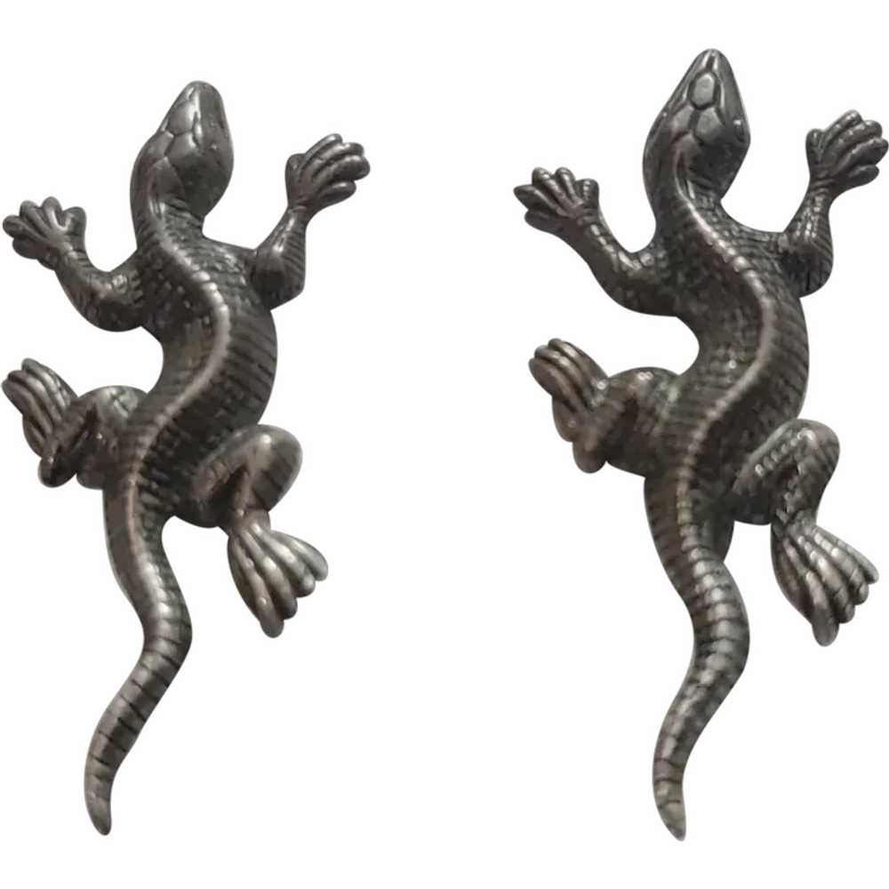 Sterling silver screw back lizard earrings - image 1